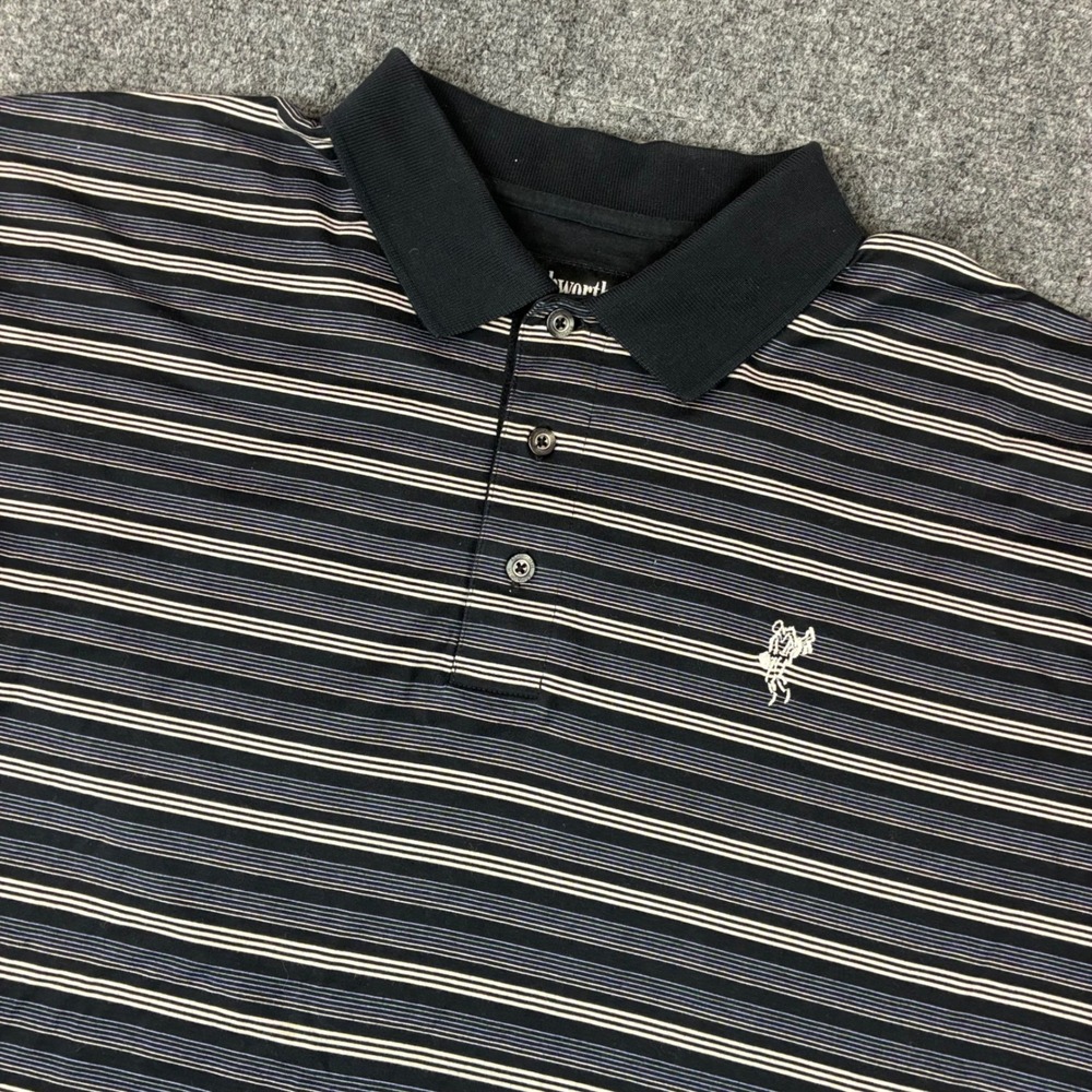 VTG Ashworth Mens Large Black Striped Double Mercerized Cotton Golf Polo Shirt L